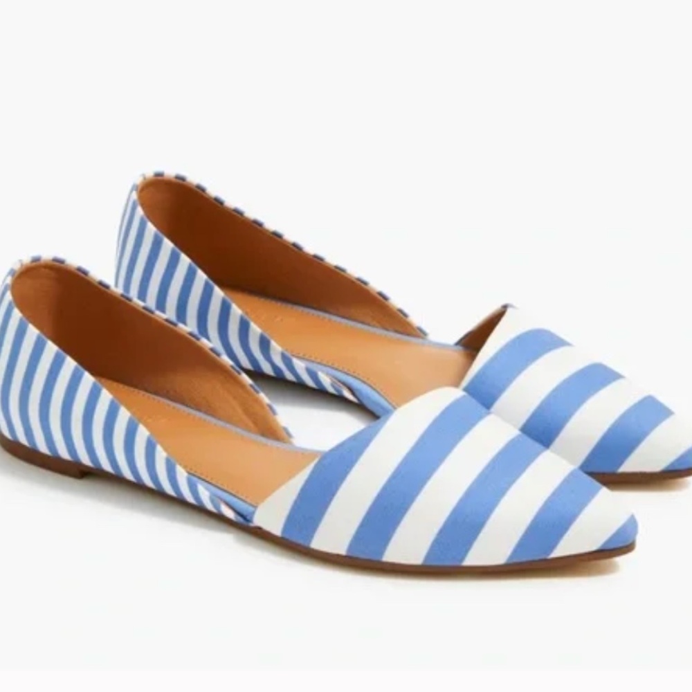 J. Crew Blue and White Striped Zoe D’Orsay Flats 8M